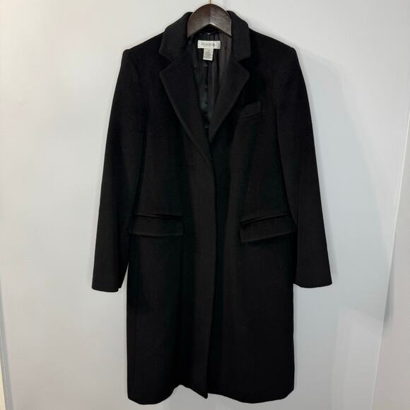 Brooks Brothers Women's 10 Long  Coat Jacket Long Black Wool Cashmere Classic - Picture 1 of 11